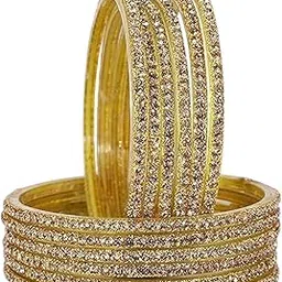 rijb Trendy Glass Bangles Set Studded with Golden Zircon Gemstone | Kanch Ki Chudi | Traditional & Fancy Bangles | Girl's Fashionable, Stylish & Light weight Glass Bangles Set for wedding Party image 1