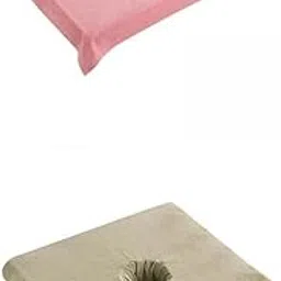 HEAVENGLOW 2x Cotton SPA Half Table Cover Beauty Salon Bed Face Hole Towel Khaki Pink | Massage-picture-15