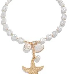 aaishwarya Gold Starfish Pendant Necklace with Seashells and Pearl Accents| Beach Jewelry for Women | Bohemian Fashion |Coastal-Inspired Jewelry-picture-56