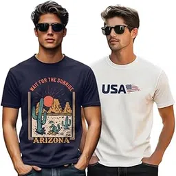veirdo 100% Pure Cotton Regular Fit Cool & Trendy Front Printed Half Sleeve T-Shirt Combo for Men (Available Colors: Black, Navy, Swanwhite, White & Green)-picture-54