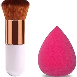 Zirak White Mini Foundation Cosmetic Brush With 1 Beauty Blender Puff Sponge (Foundation Brush + Puff)-picture-24
