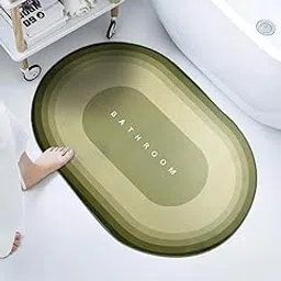 Cortina Premium Silicon Floor Mat, Bath Mat, Doormat, Bathroom Carpet, Cushion Mat Super Absorbent Soft Carpet, Quick Dry Dirt Barrier for Home, Office, (60x40), Light Green, Oval-picture-11