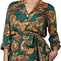 Tops For Women, Rich Color Palette,Timeless Golden Floral Print,Stylish And Summery, Trendy And Comfortable Belt Detailing.-image-65