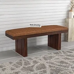 SIGNATURE KRAFT Solid Wooden 2 Seater Bench for Sitting, Dining & Outdoor Use | Walnut Finish image 1