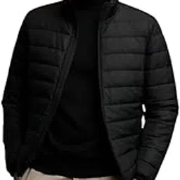Men’s Stand Collar Puffer Jacket- Black-image-31