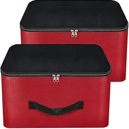 2 Pack Nylon Underbed Moisture Proof Wardrobe Organizer Storage Bag for Clothes With Zipper Closure and Handle Square - (Red & Black, 38.1x25.4x35 cm)-image-99