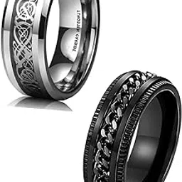 Rings for Men Combo Boys Boyfriend gents friends girls Blue gold Ring for Boys 2 Dragon Black Stainless Steel finger Rings Stylish Birthday Anniversary Husband Valentine Gifts Fashion 274-image-48