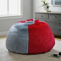 Deeku New Fur Bean Bag Chair Without Bean, only Cover for Home and Office XXXL (Red and Grey)-picture-46