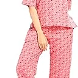 av2 Women's Cotton Printed Round Neck Short Sleeve Night Suit Set of Culottes Capri Pant | Capri Set | Casual Night Dress for Women - 4051-picture-19