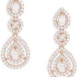 zaveri pearls Rose Gold Dazzling Cubic Zirconia Contemporary Drop Earring For Women-ZPFK15943-picture-27
