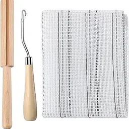 3 Pieces Latch Hook Tool Rug Mesh Fabric Canvas Wooden Bent Latch Hook Tool Yarn Cutter Tool Embroidery Crafts Supplies for DIY Latch Hook Rug Carpet Tapestry Making, 19 x 59 Inches-picture-41