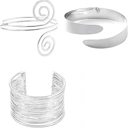 bcnjepin Arm Cuff, 3Pcs Adjustable Armlet for Women, Silvery Arm Cuff Jewellery Set, Stylish Cuff Bracelet for Beach, Party, Minimalist Beach Accessories for Women-picture-24