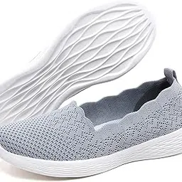 poemlady Women's Slip on Loafer Shoes - Mesh Casual Ballet Flat Nurse Walking Sneakers Knit Round Toe Casual Memory Foam Shoes 2235, A/Gray, 8.5-picture-12