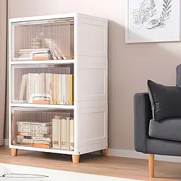 MECHDEL Foldable Plastic Cloth Rack for Storage/Kitchen Cupboard/Versatile & Sturdy Wardrobe for Clothes/Storage Organizer/Closet for Bedroom/Living Room/Laundry(Cupboard Rack-1 Door-Transparent,3PCS) image 1