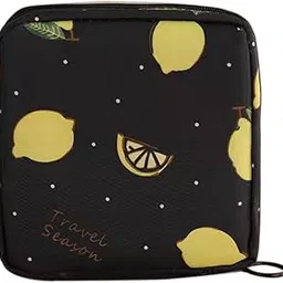 Orange Paper Small Pouch For Women's Girls Plastic Polycarbonate Handbag Sanitary Napkin Storage Bag Menstrual Pad Bag, Charger, Cable, Earphone Organiser Bag For Handbag/Purse (Black Lemon), 4 cm-picture-23