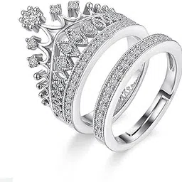 jewels galaxy Delicate American Diamond Silver Plated Elegant Adjustable Ring for Women/Girls-picture-13