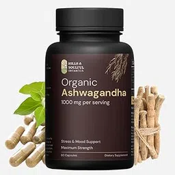 Pure Organic Ashwagandha Powder Capsules - Nutrient Rich Ashwagandha - Supports Metabolism and Immunity - Manages Anxiety & Stress - Ayurvedic - Mood Stabilizer image 1