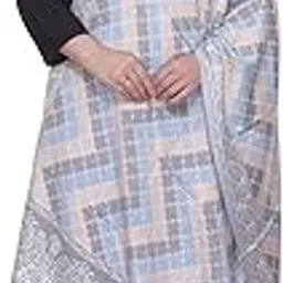 Elegant Women's Shawl, Traditional Geometric Pattern, Light Blue and Grey with Paisley Border, with Tassels-image-73