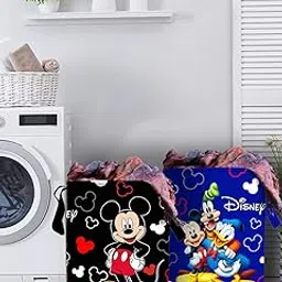 Kuber Industries Disney Print Round Non Woven Fabric Foldable Laundry Basket, Toy Storage Basket, Cloth Storage Basket with Handles,45 LTR (Set of 2, Black & Blue)-KUBMART11649, Standard-picture-33