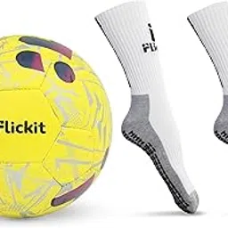 FLICKIT Smart Football Size 4 & Short Grip Socks Combo | AI-Powered Ball with App Tracking for Skills & Drills | Non-Slip Ankle Socks for Match, Gym, Training | Unisex | Size-L-picture-32