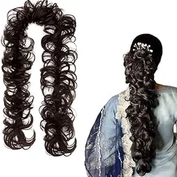 ADORNISH Messy Hair Frill Extension for Women & Girls - Premium Braid Ponytail Hair Accessories - 1 Pc (natural brown)-image-1
