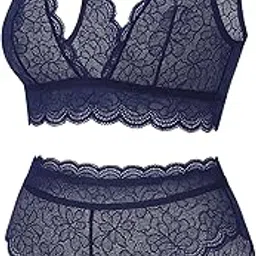 Women's Deep Neck Lingerie Set, V-Neck Lycra Lace Bra Panty Set for Wedding Night| Honeymoon or Valentine's Gift-image-3