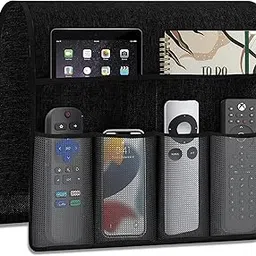 DHARMATMAJ New Sofa Caddy Organizer Remote Control Holder for Couch Cotton Non Slip Armrest Chair Caddy with 6 Grey Mesh Pocket Newspaper Storage for Tablet Phone Magazine (Black)-picture-11