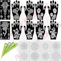 Ivana's Mehndi Tattoo Stencil Mehndi Design for Hands Set of 22 pc Combo Pack with Mehandi Cone 4 Pcs,8 Pcs Reusable Stencils for Women, Girls and Kids, Easy to Use in Just 4 Simple Steps- CPM-2008-picture-38
