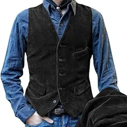 elaccent Men’s Corduroy Vest Vintage V-Neck Slim Fit Suit Waistcoat Casual Sleeveless with Pockets-picture-13