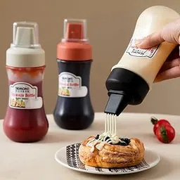MGI Squeeze Bottle Plastic with 3 Nozzle Condiment Dispenser for Sauce Mayonnaise Vinegar Oil Ketchup Chilli Chutney (360ml, Pack Of 2 Multicolour)-picture-14