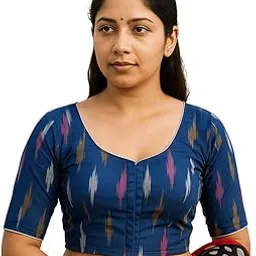 evariya Ready-to-Wear Cotton Ikkat Blouse for Women | Pre-Stitched Saree Blouse | Stylish, Comfortable & Breathable Day Wear | Traditional Look with Modern Fit - BLOU 053-42-picture-30