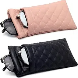 anlioto 2 Pcs Double Glasses Case, PU Leather Double Eyeglass Case Large Squeeze Top Portable Sunglass Case For Women Men-picture-55
