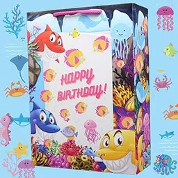 TASCHE SEA Theme Birthday Design Paper Gift Bags for Return Gifts| Birthday | Holiday Presents (Pack Of 9 11x8x3 Inches)-picture-22
