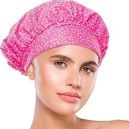 Patented Luxury Shower Cap - TIARA Shower Cap - Shower Cap for Women - Waterproof, Reusable Shower Caps - Dots Pink-picture-27