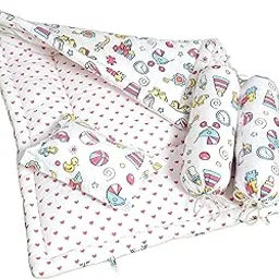 NWF 100% Cotton Unisex Baby Bedding Set with Mattress | Portable Baby Bedding for Day Use | 0-24 Months | Size: 26" x 40" | Pack of 4 | Pink Baby Toys-picture-50