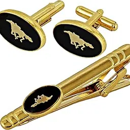 lucky jewellery Men Jewelry Gold Plated Black Color Cufflink Formal Sleeve Button Cuff Shirt Button, Suit, Blazer Cufflinks and Tie Pin Combo Gift Set For Men (370-CHC5-1126)-picture-55