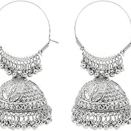 shining jewel - by shivansh Traditional Indian Antique Silver Oxidised Jhumka Earring For Women (SJE_224_S)-picture-22