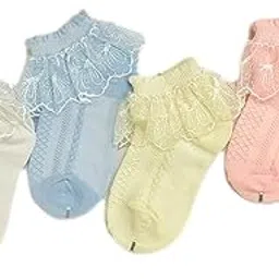 heartbury Cute and Colorful Organic Cotton Frill/Lace Baby Socks For 1-5 years-4 Pairs-picture-19