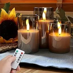 TECPHILE Flameless LED Candles with Remote Controller and Timer, Acrylic Fiber Glass, Set of 3 Smoked Grey Candles for Home Decor, Room Decorations, Festival and Gifting-picture-28