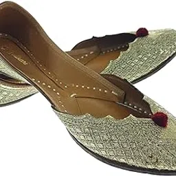 fulkari Women Fuman Cutwork Gold Genuine Soft Leather Embroidered Jutis | Bite and Pinch Free Jutti | Punjabi Formal Juttis | Girl's Wedding Flat Ladies Mojari | Formal Ethnic Juti |-picture-29