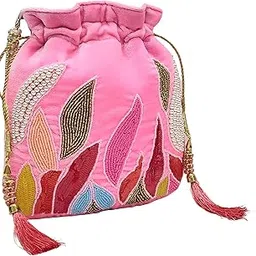 amerie fashions Women's Embroidered Pink Potli Bag Purse for Party Wedding-picture-14
