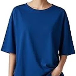 urgear Womens Casual Printed Oversized Round Neck Cotton Blended Navy T Shirt-picture-16