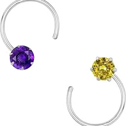 92.5-925 Sterling Silver Cubic Zirconia AD Multi Color Stud Nose Pin Combo Set for Women Girls-image-93