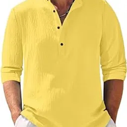hemilique Men’s Casual Popcorn Texture Short Kurta with Mandarin Collar & Button Placket | Crinkle Style Lightweight Full Sleeve Ethnic Top for Festive, Beach, Travel-picture-16