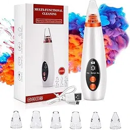 UMANATH 6 in 1 Multi-function Blackhead Remover Tools | Electric Derma suction Machine | USB Rechargeable Acne Pimple Pore Cleaner Vacuum tool | Facial Cleanser Device for Nose & Skin Care (White) (6 In 1)-image-5