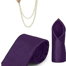 random stripe Tie Set For men Includes necktie, matching pocket square & stylish crown brooch with chain.-picture-30