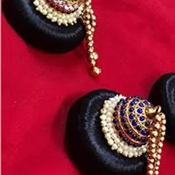 Andal Kondai Kempstones with Decorative Hair Ethnic Hair Accessory For Bridal, Bharatanatyam Traditional Hair Styal It's perfect For Bridal. (AD:00328) (Blue Color)-picture-27