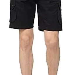 true colors of india Men's Black Bermuda Cargo Shorts with Multiple Pockets, Elastic Waistband, Zip Fly, Zip Side Pocket, Men Shorts, Men Shorts Cotton-picture-34