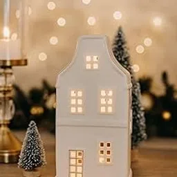 Ceramic White Canal House Tea Light Candle Holder Glowing Nordic Home Decor Lantern Living Room Office Festive Decoration Christmas Gifting-image-21