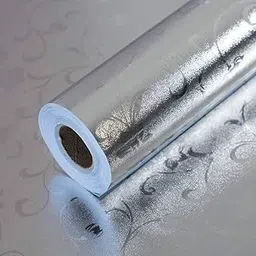 SIA VENDORS Kitchen Oil Proof Sticker Wallpaper Backsplash Aluminum foil Oil self-Adhesive Paper Waterproof Heat Resistant Drawer Sticker (12 X 48 Inch, Jasmine Silver)-picture-28